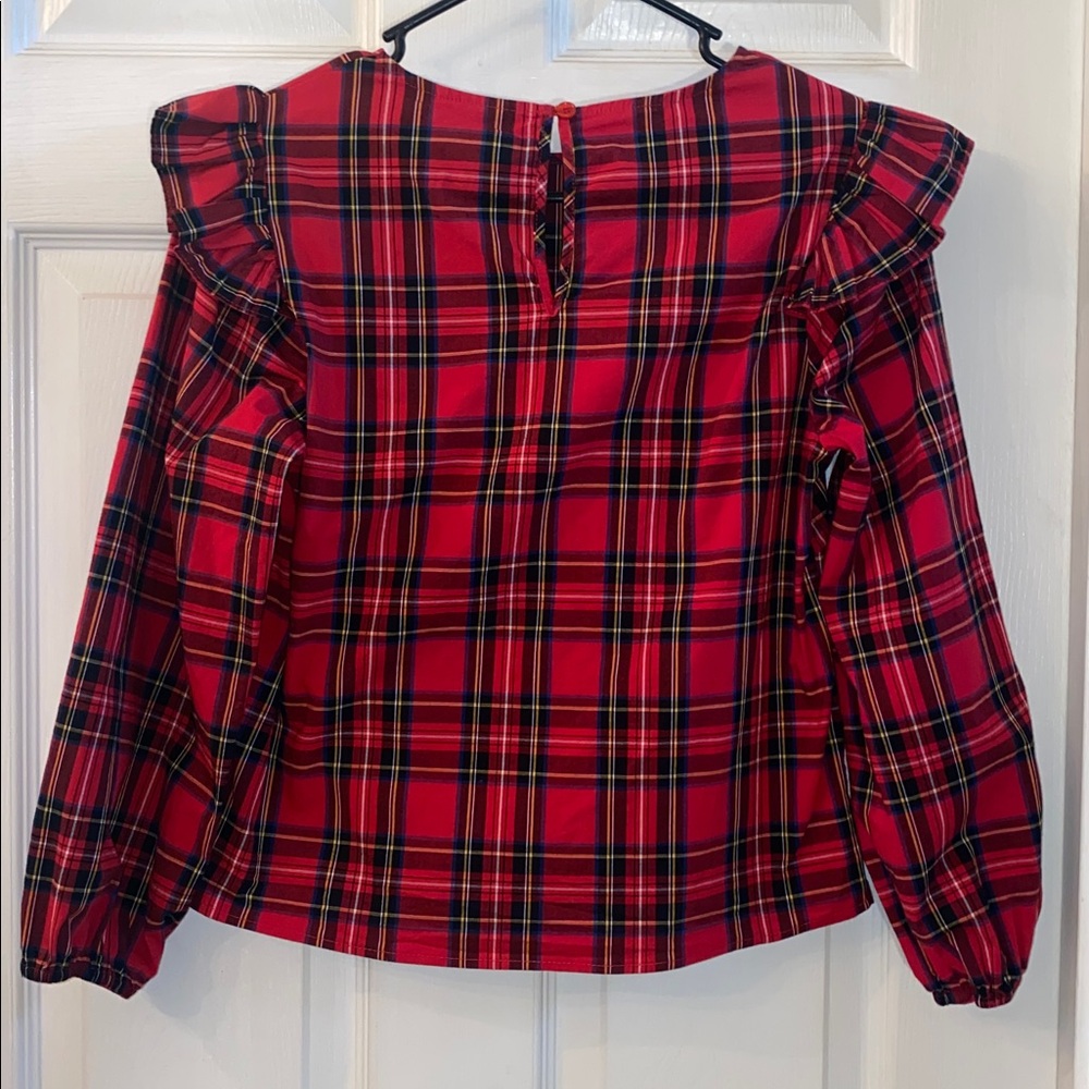 Harper Heritage Red Black & Blue Plaid Ruffle Sleeve Longsleeve Top - Picture 8 of 10